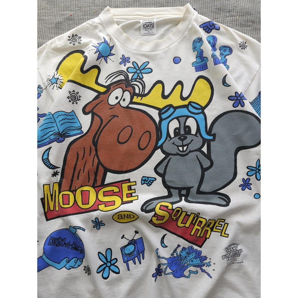 Vintage 1990s Rocky And Bullwinkle And Friends‎ Show AOP T-shirt Wild Oats XL - Picture 8 of 14